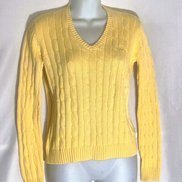CHAPS stylish Yellow knit sweater in size Small - Picture 3 of 16